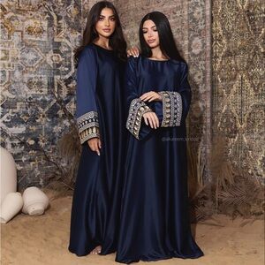 Elegant Navy Blue Abaya with Gold Accents
